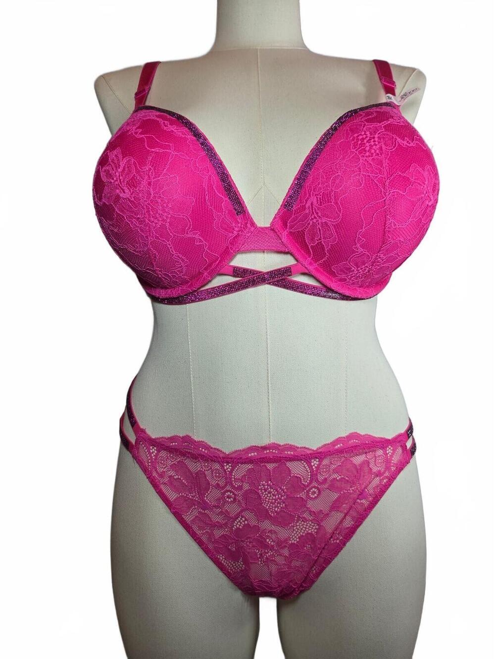 Victoria’s Secret Very Sexy Shine Cradle Set 38DDD XL Panty Hot Pink NWT